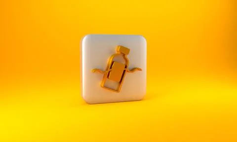 Gold The problem of pollution of the ocean icon isolated on yellow background Stock Illustration