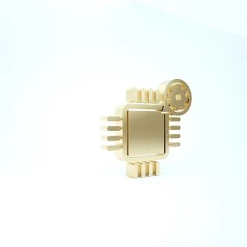 Gold Processor and gear icon isolated on white background. CPU, chip service  Stock Illustration