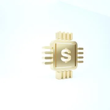 Gold Processor chip with dollar icon isolated on white background. CPU and a  Stock Illustration