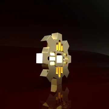 Gold Processor icon isolated on brown background. CPU, central processing uni 库存插图