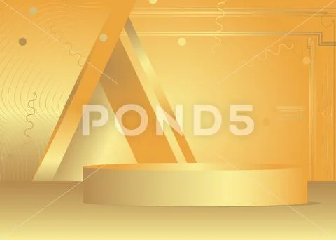 Gold product display. Vector 3D golden room, cylinder pedestal podium ...
