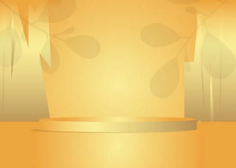 Gold product display. Vector 3D golden room, cylinder pedestal podium. Stag.. Stockillustratie