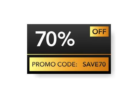 Gold promo code discount. Save money. White background. Minimal design. Vecto Stock Illustration