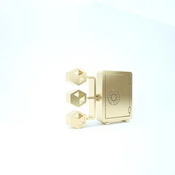 Gold Proof of stake icon isolated on white background. Cryptocurrency economy Illustrazione stock