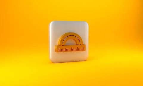 Gold Protractor grid for measuring degrees icon isolated on yellow background Stock Illustration