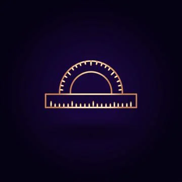 Gold protractor icon. Vector illustration isolated on a blue background. Scho Stock Illustration