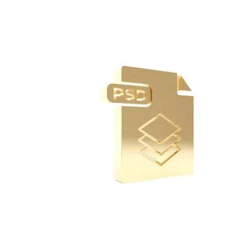 Gold PSD file document. Download psd button icon isolated on white background Illustrazione stock