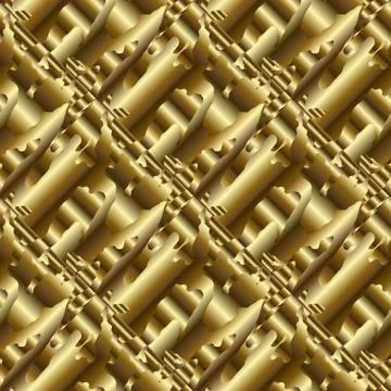 Gold Psychedelic 3d seamless pattern. Vector abstract golden background with  Stock Illustration
