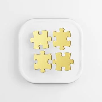 Gold puzzles icon. 3D rendering white square button key, interface element. Illustrazione stock