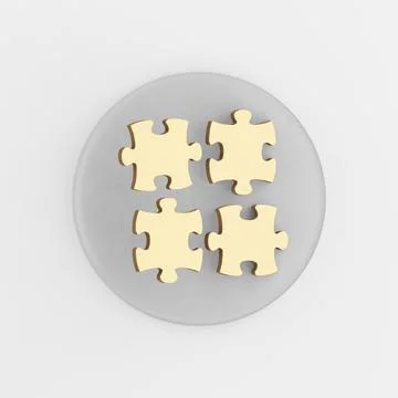 Gold puzzles icon. 3d rendering gray round key button, interface ui ux elemen 스톡 일러스트