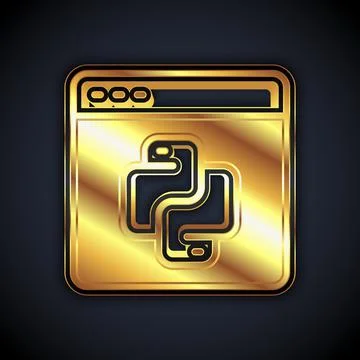 Gold Python programming language icon isolated on black background. Python Stock Illustration