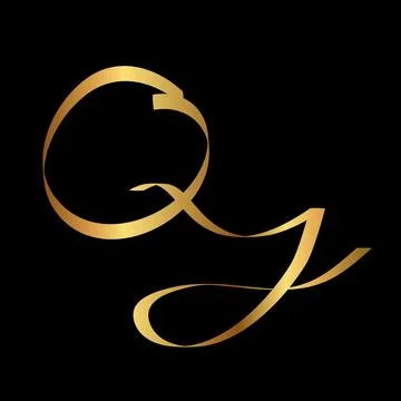 Gold QJ Monogram Letter Initial Cursive Hand Written Calligraphy for Logo Bra Stock Illustration