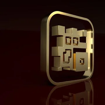 Gold QR code sample for smartphone scanning icon isolated on brown background Illustrazione stock