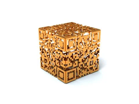 Gold QR cube Stock Illustration