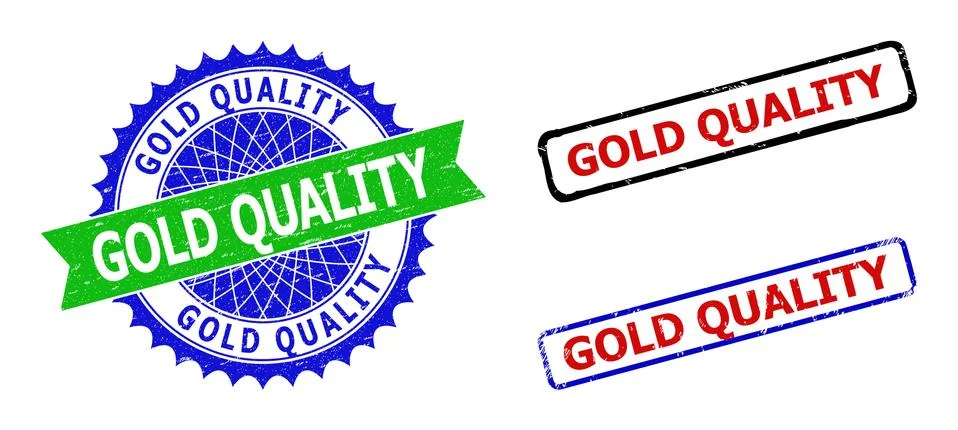 GOLD QUALITY Rosette and Rectangle Bicolor Watermarks with Scratched Surfaces Stock Illustration