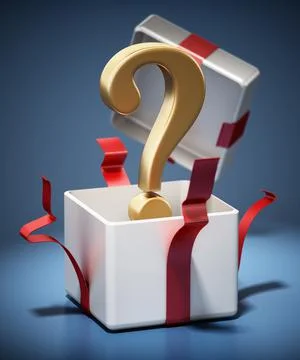 Gold question mark inside open giftbox. 3D illustration Stock Illustration