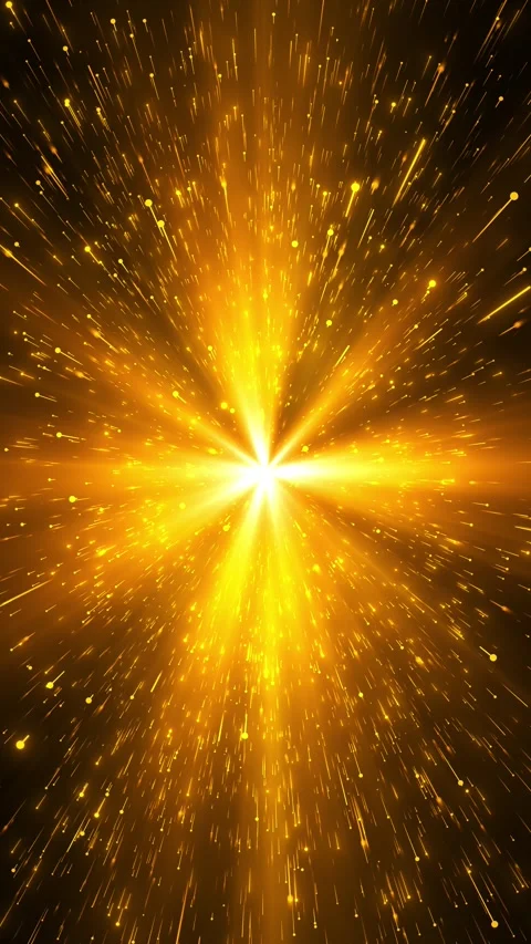 Gold radiant particle blast background with bright central flare, speed lines, a Stock Footage 340420456