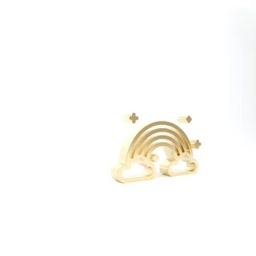 Gold Rainbow with clouds icon isolated on white background. 3d illustration 3 Illustrazione stock