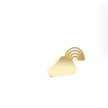 Gold Rainbow with clouds icon isolated on white background. 3d illustration 3 Stock Illustration