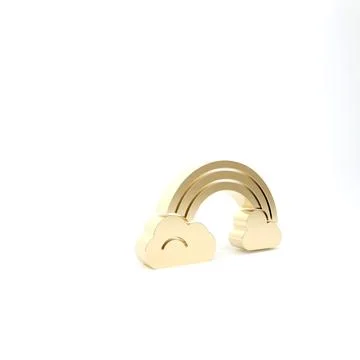 Gold Rainbow with clouds icon isolated on white background. 3d illustration 3 Illustrazione stock