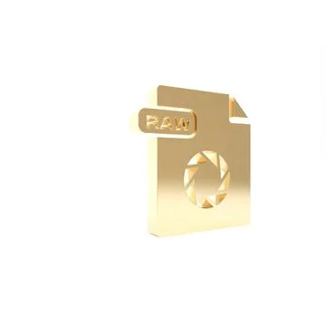 Gold RAW file document. Download raw button icon isolated on white background 스톡 일러스트