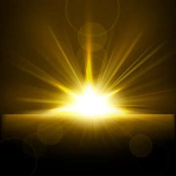 Gold Rays Rising From Horizon, Vector Illustration 스톡 일러스트