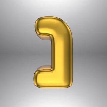 Gold realistic 3D rendering Hebrew alphabet, shiny metallic jewfish symbols and Stock Illustration