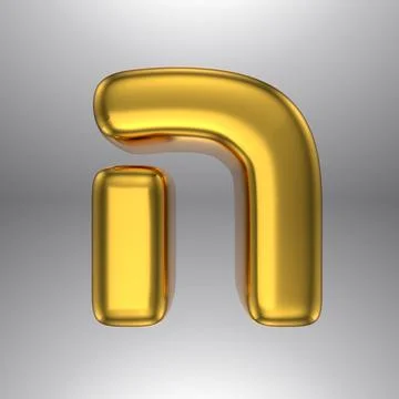 Gold realistic 3D rendering Hebrew alphabet, shiny metallic jewfish symbols and Stock Illustration