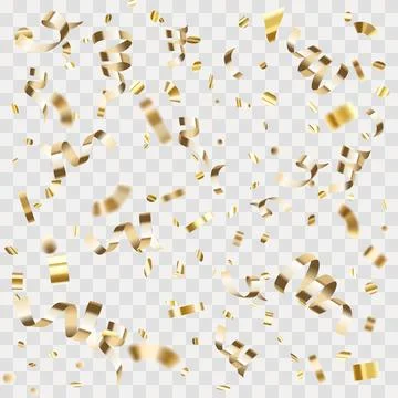 Gold realistic blurred confetti. Vector glitter holiday party design elements Stock Illustration