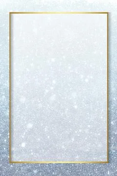 Gold rectangle frame on snowy background Stock Photos