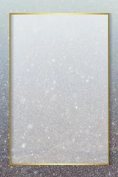 Gold rectangle frame on snowy background Stock Photos