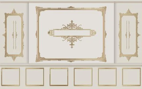 Gold rectangular and ornamental vintage frames on a beige background Stock Illustration
