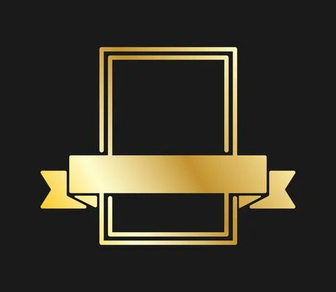 Gold rectangular frame with ribbon. Vector illustration for logo, congratulat Stock Illustration