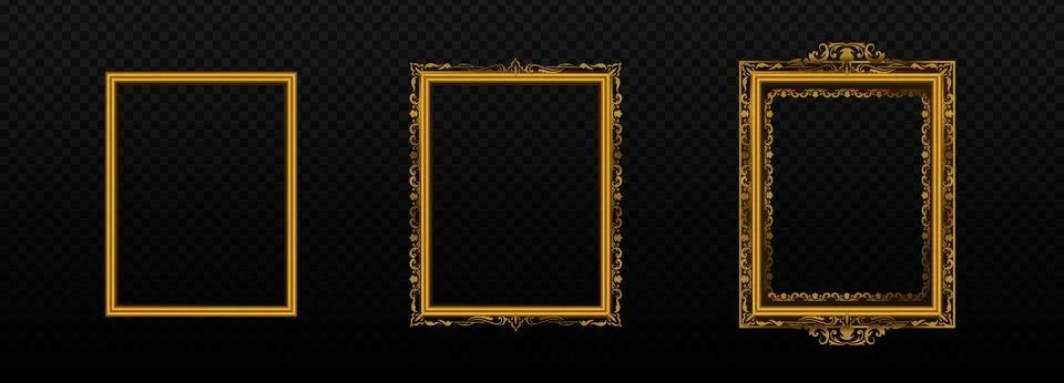 Gold rectangular frames with ornaments set Stock Illustration