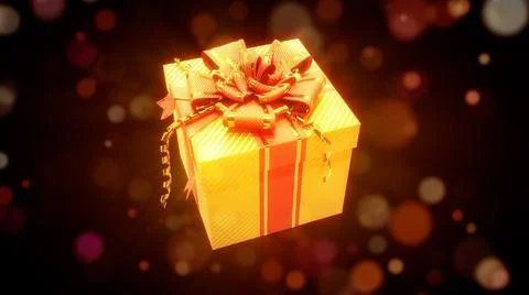 Gold - red gift on festal backdrop - object 3D illustration Illustrazione stock