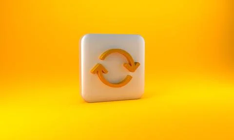 Gold Refresh icon isolated on yellow background. Reload symbol. Rotation arrows Stock Illustration