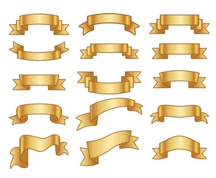Gold ribbon banners vector set 스톡 일러스트