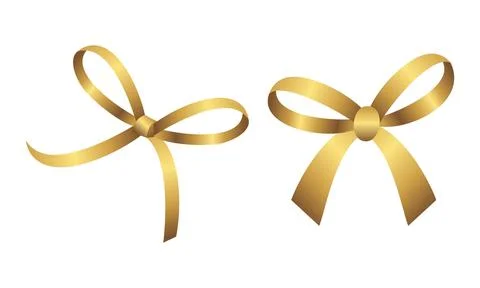 Gold Ribbon Bow Set With Thin Elegant Lines For Gift Wrapping And Celebrati.. Stock Illustration