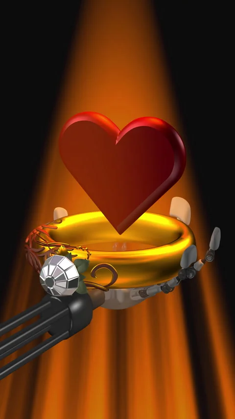 Gold ring and Heart in robot's hand Stock Footage 334775318
