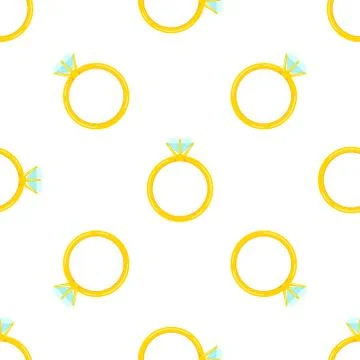 Gold ring with diamond seamless pattern isolated on white background. Illustrazione stock