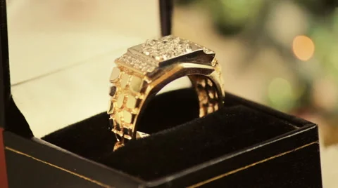 Gold Ring With Diamonds Rotating Stock Footage 43603735
