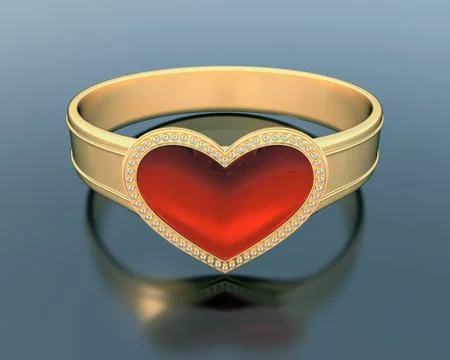 Gold ring with a heart shape ruby Stock Illustration