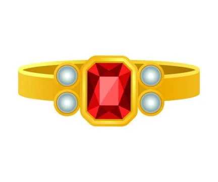 Gold ring with a large ruby. Vector illustration on white background. Stock Illustration