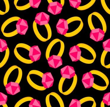 Gold Ring pattern seamless. Engagement ring with precious stone background Stockillustratie
