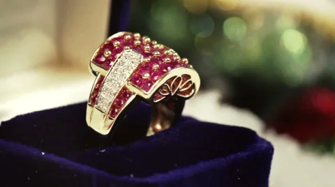 Gold Ring With Purple Diamonds Rotating Stock Footage 43603877