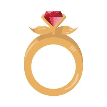 Gold ring with red gem. Vector illustration isolated on white background. Stock Illustration