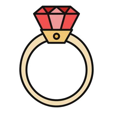 Gold ring with red gemstone illustration for engagement Stockillustratie