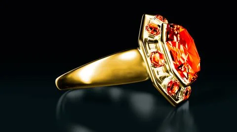 Gold ring with red ruby jewels, isolated, fictional - object 3D rendering Stock Illustration
