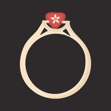Gold ring with red stone on black Stockillustratie