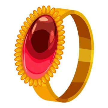 Gold ring with ruby icon, cartoon style 库存插图